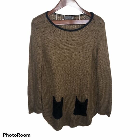 Wooden Ship Brown Knit Pocket Crewneck Sweater S M Small Medium Soft Tan - Picture 1 of 7